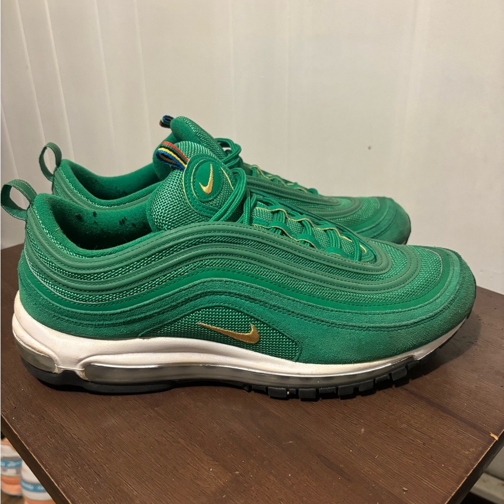 Nike Air Max 97 in Green with Gold Swoosh Sz 13